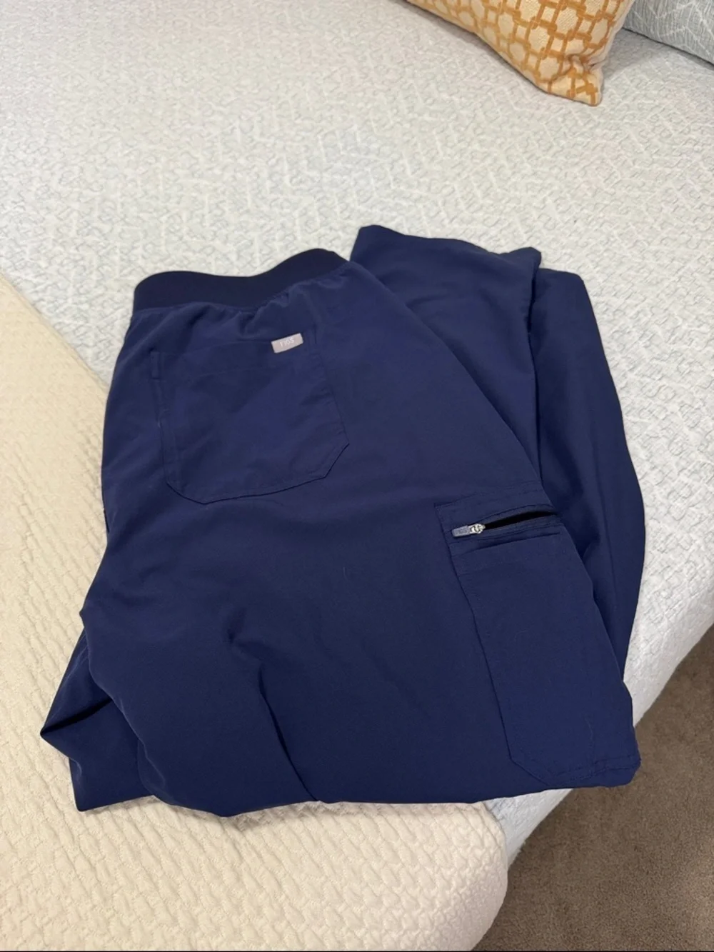 Men's FIGS Navy Utility Pants with Teal Drawstring